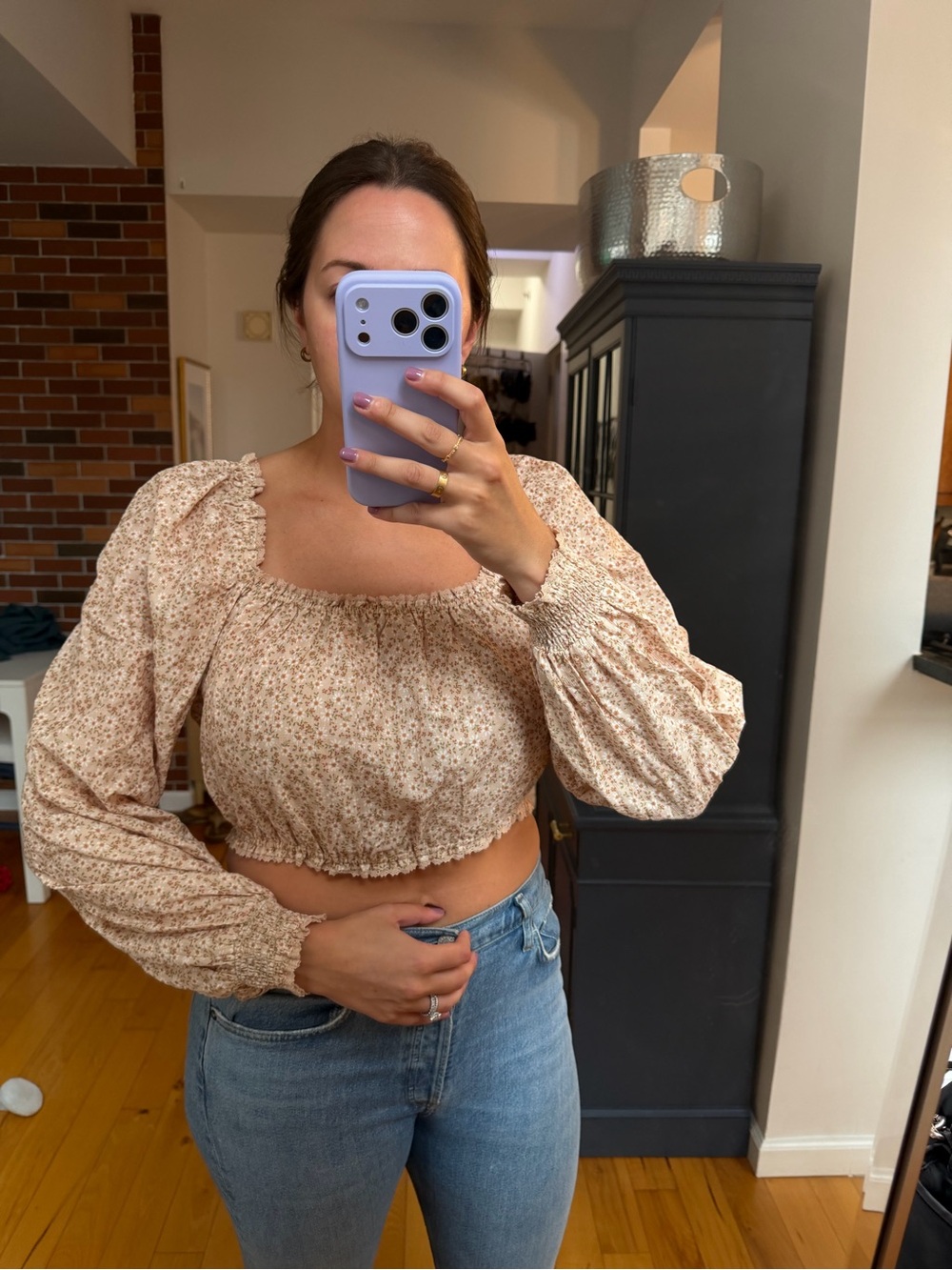 Show Me Your MuMu Cream Floral Smocked Crop Top